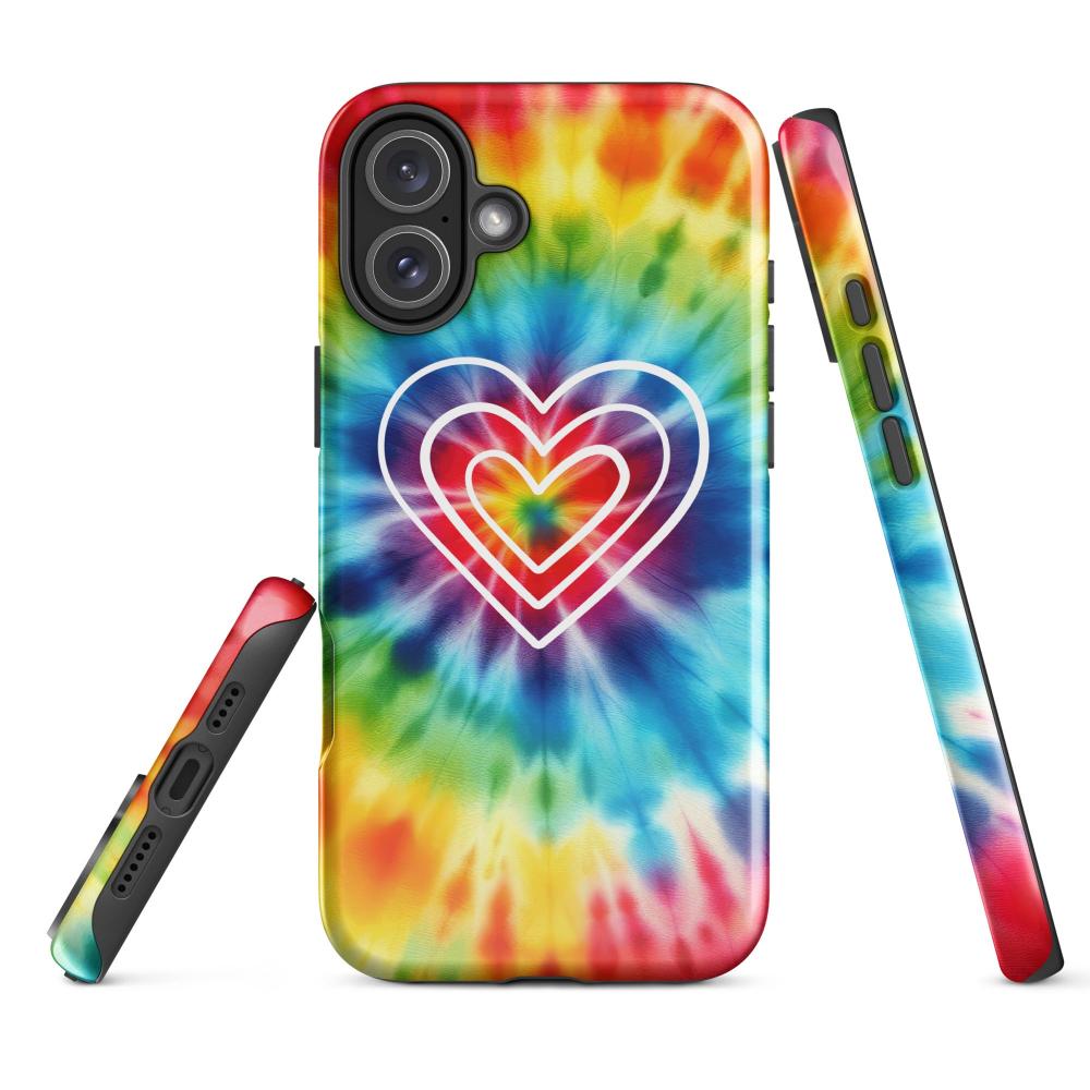 Tie Dye Hearts iPhone 16 Plus Tough Case - Glossy Finish - https://ascensionemporium.net